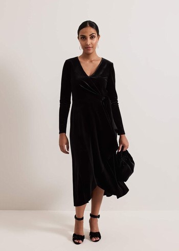 Phase Eight Petite Julia Velvet Wrap Dress Black Canada | IVSURX-794